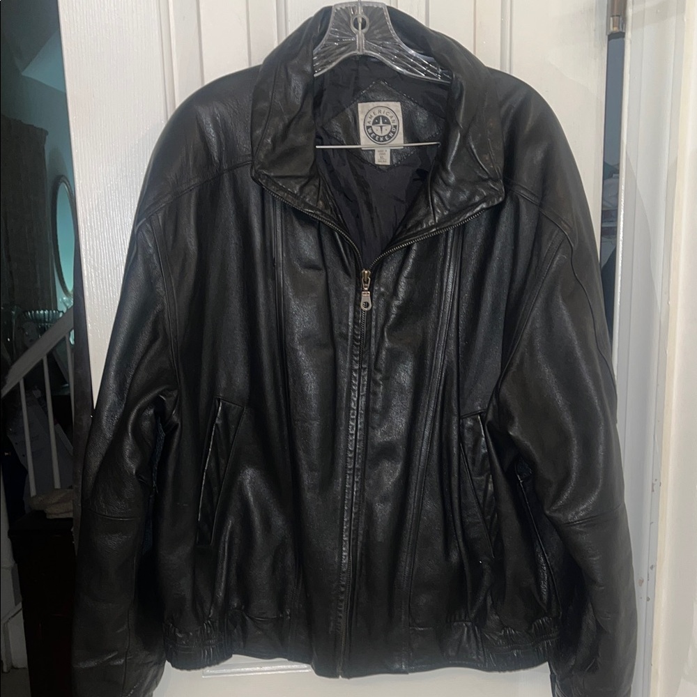 Classic Black Leather Bomber Jacket